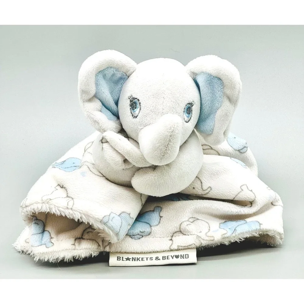 Blankets‎ Beyond Elephant Lovey Security Blanket Blue White Plush 2018 12 inch
